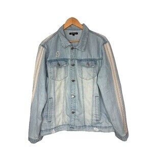 Elwood Denim Streetwear Distressed Accent Sleeves Men’s LARGE Blue Cotton Blend
